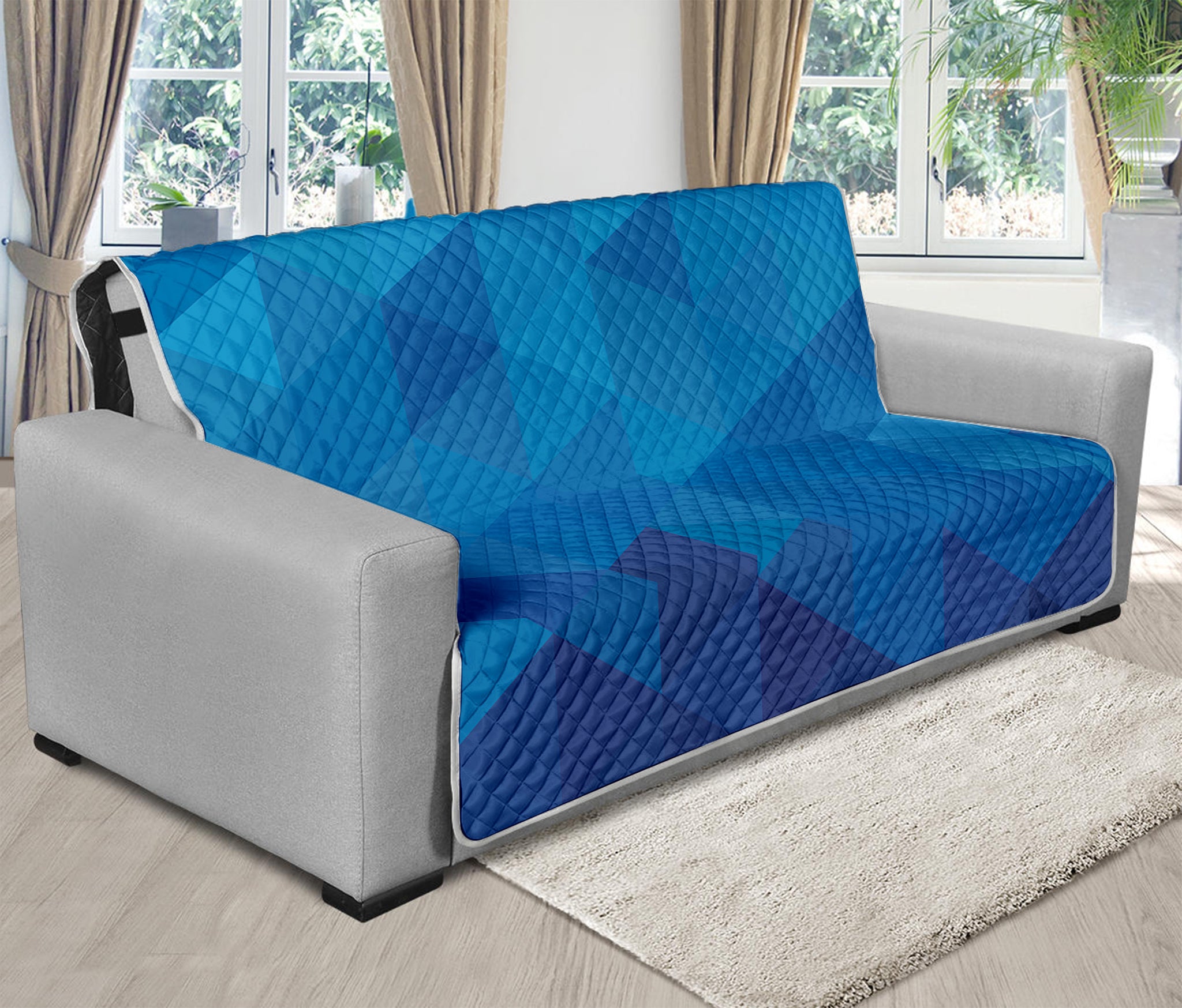 Blue Geometric Triangle Pattern Print Futon Protector