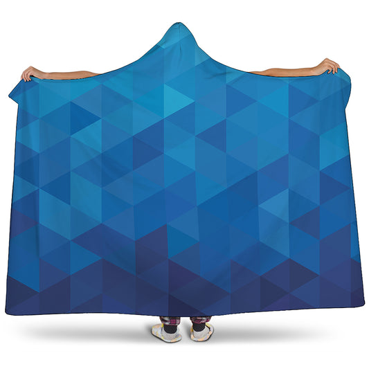 Blue Geometric Triangle Pattern Print Hooded Blanket