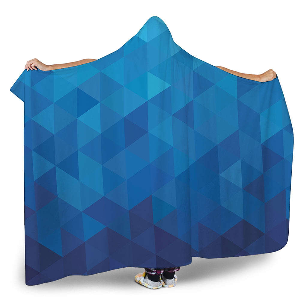 Blue Geometric Triangle Pattern Print Hooded Blanket