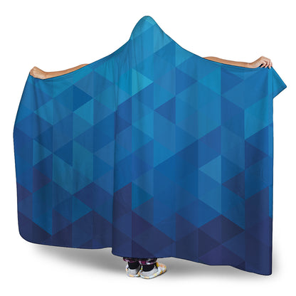 Blue Geometric Triangle Pattern Print Hooded Blanket