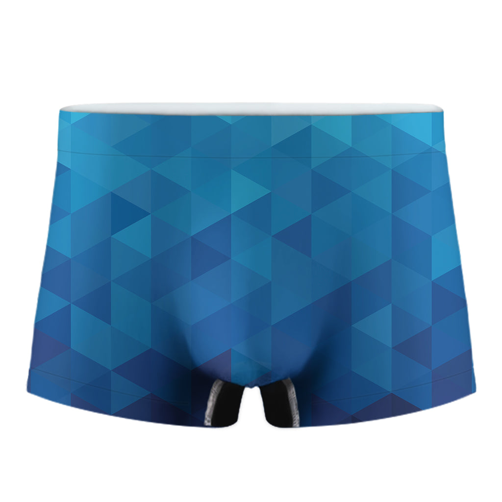 Blue Geometric Triangle Pattern Print Men's Boxer Briefs