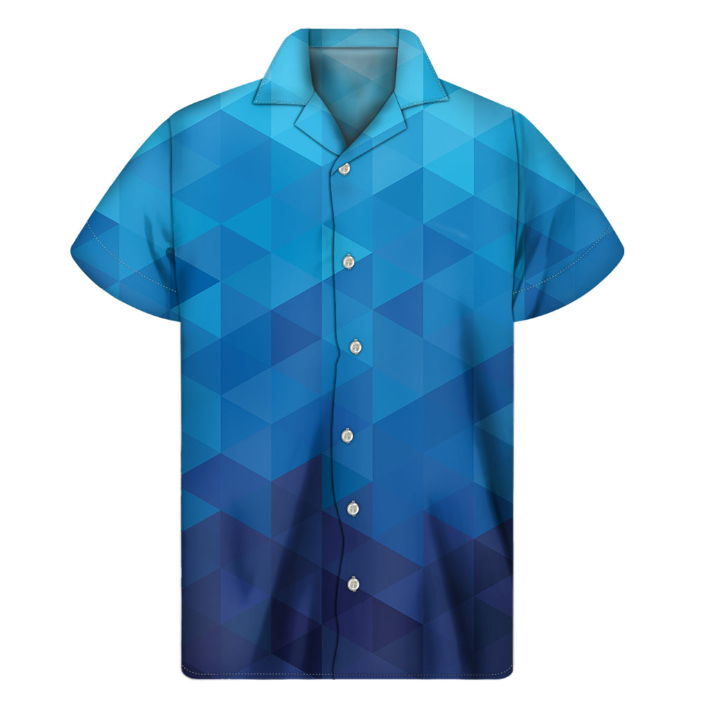 Blue Geometric Triangle Pattern Print Men's Short Sleeve Shirt