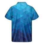 Blue Geometric Triangle Pattern Print Men's Short Sleeve Shirt