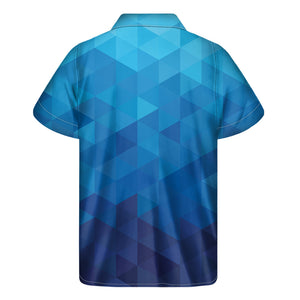 Blue Geometric Triangle Pattern Print Men's Short Sleeve Shirt