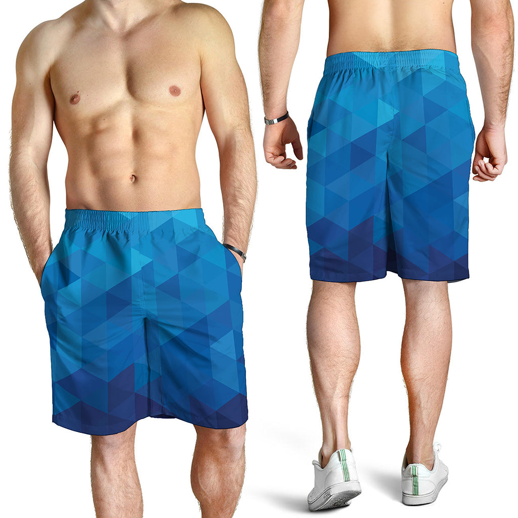 Blue Geometric Triangle Pattern Print Men's Shorts