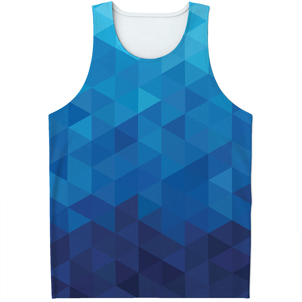 Blue Geometric Triangle Pattern Print Men's Tank Top