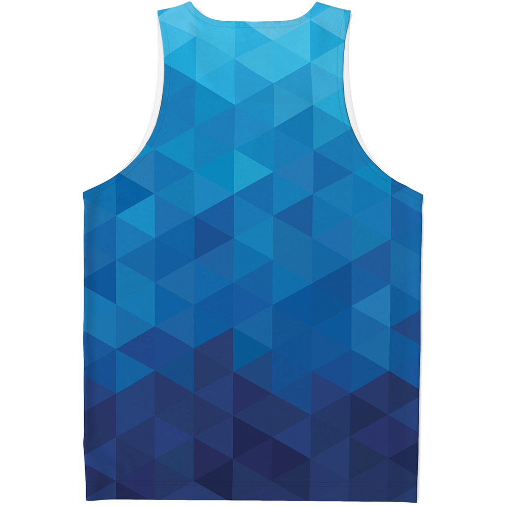 Blue Geometric Triangle Pattern Print Men's Tank Top