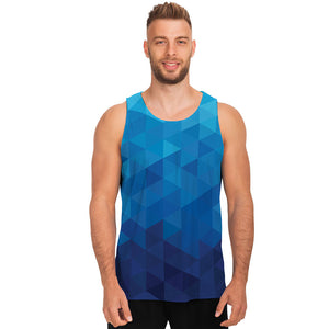 Blue Geometric Triangle Pattern Print Men's Tank Top