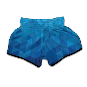 Blue Geometric Triangle Pattern Print Muay Thai Boxing Shorts