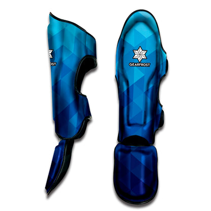 Blue Geometric Triangle Pattern Print Muay Thai Shin Guard