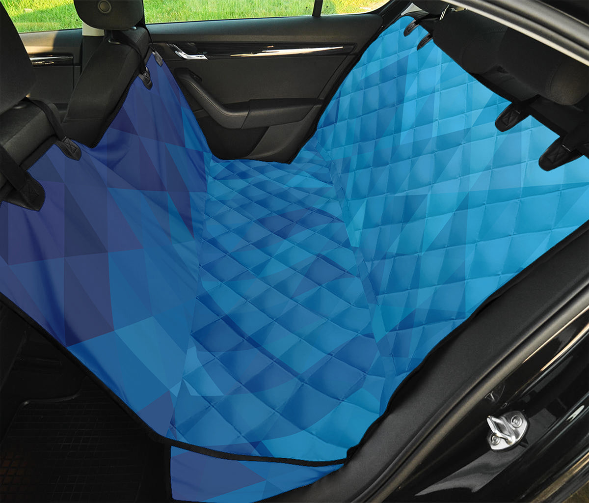 Blue Geometric Triangle Pattern Print Pet Car Back Seat Cover