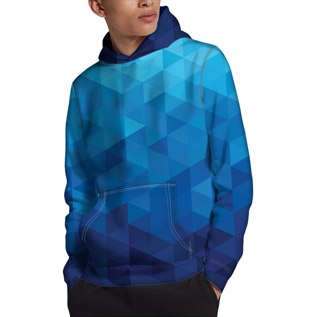 Blue Geometric Triangle Pattern Print Pullover Hoodie