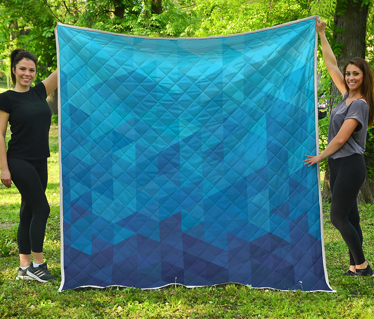 Blue Geometric Triangle Pattern Print Quilt