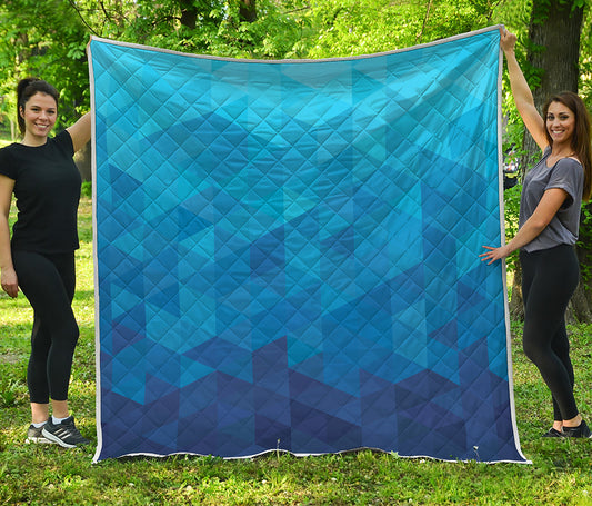 Blue Geometric Triangle Pattern Print Quilt