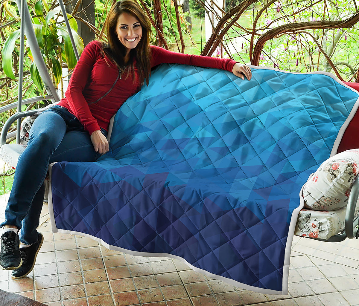 Blue Geometric Triangle Pattern Print Quilt