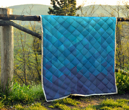 Blue Geometric Triangle Pattern Print Quilt