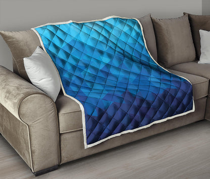 Blue Geometric Triangle Pattern Print Quilt