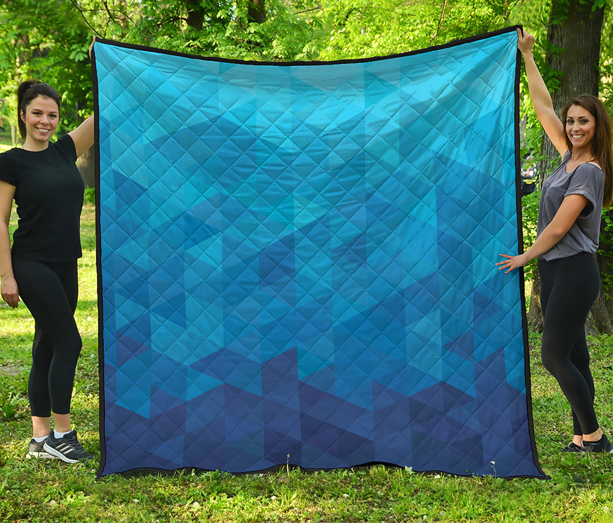 Blue Geometric Triangle Pattern Print Quilt