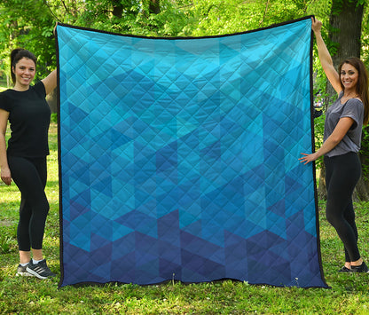 Blue Geometric Triangle Pattern Print Quilt