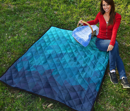 Blue Geometric Triangle Pattern Print Quilt