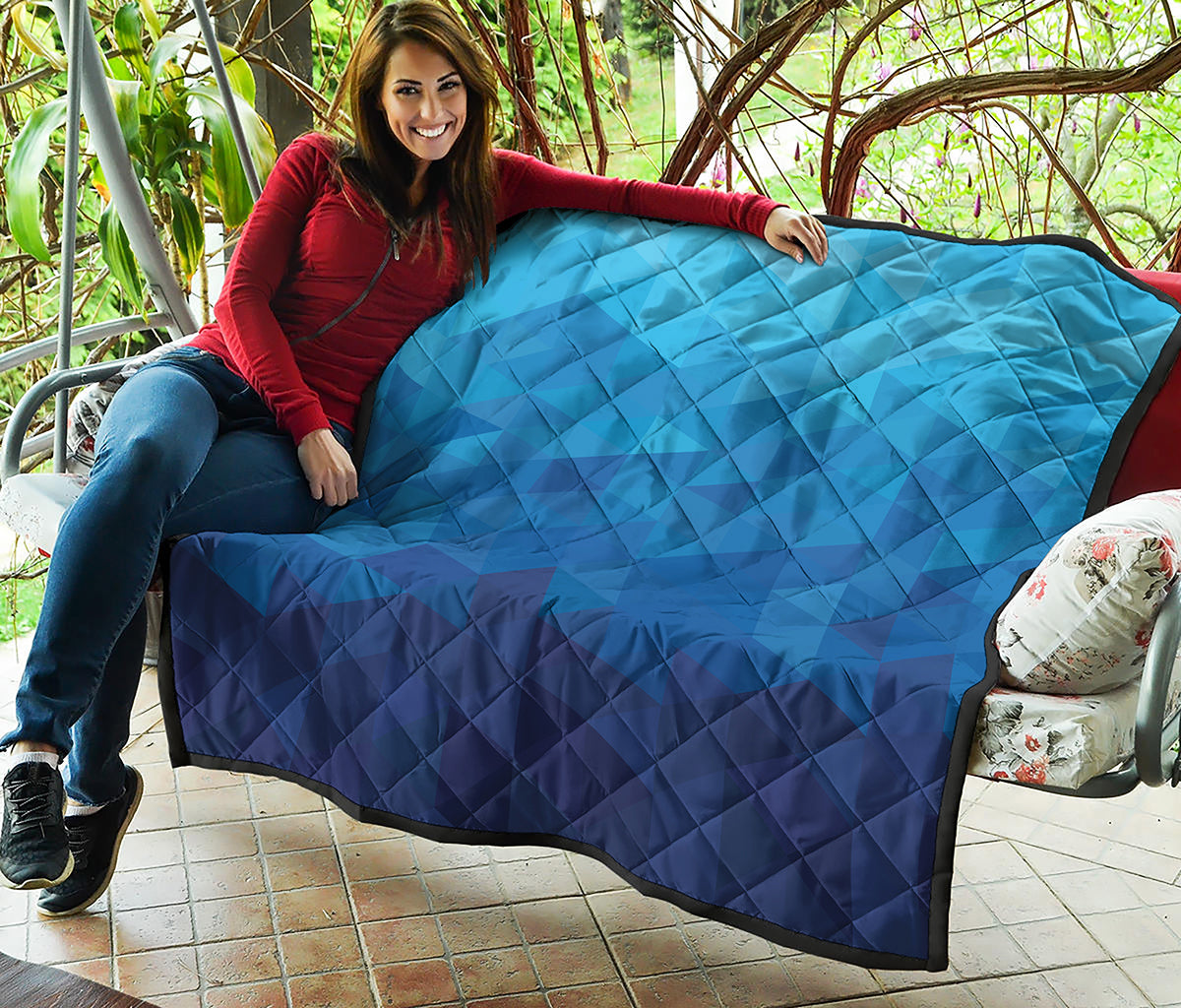 Blue Geometric Triangle Pattern Print Quilt