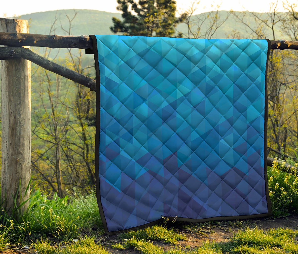Blue Geometric Triangle Pattern Print Quilt