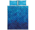 Blue Geometric Triangle Pattern Print Quilt Bed Set