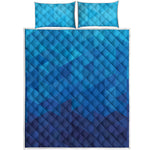 Blue Geometric Triangle Pattern Print Quilt Bed Set