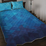 Blue Geometric Triangle Pattern Print Quilt Bed Set
