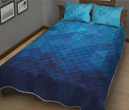 Blue Geometric Triangle Pattern Print Quilt Bed Set