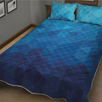 Blue Geometric Triangle Pattern Print Quilt Bed Set