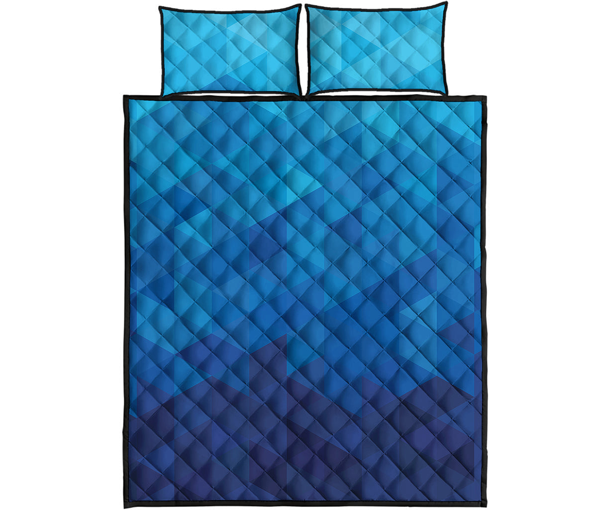 Blue Geometric Triangle Pattern Print Quilt Bed Set