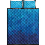 Blue Geometric Triangle Pattern Print Quilt Bed Set