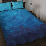 Blue Geometric Triangle Pattern Print Quilt Bed Set