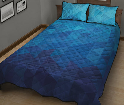 Blue Geometric Triangle Pattern Print Quilt Bed Set