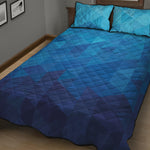 Blue Geometric Triangle Pattern Print Quilt Bed Set