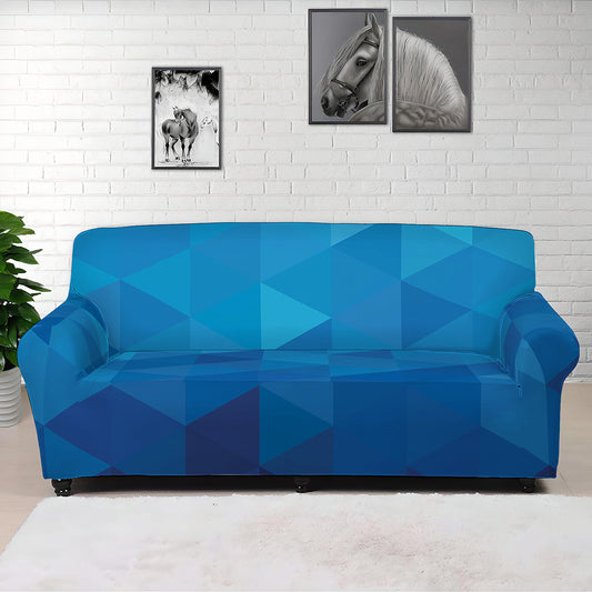 Blue Geometric Triangle Pattern Print Sofa Cover