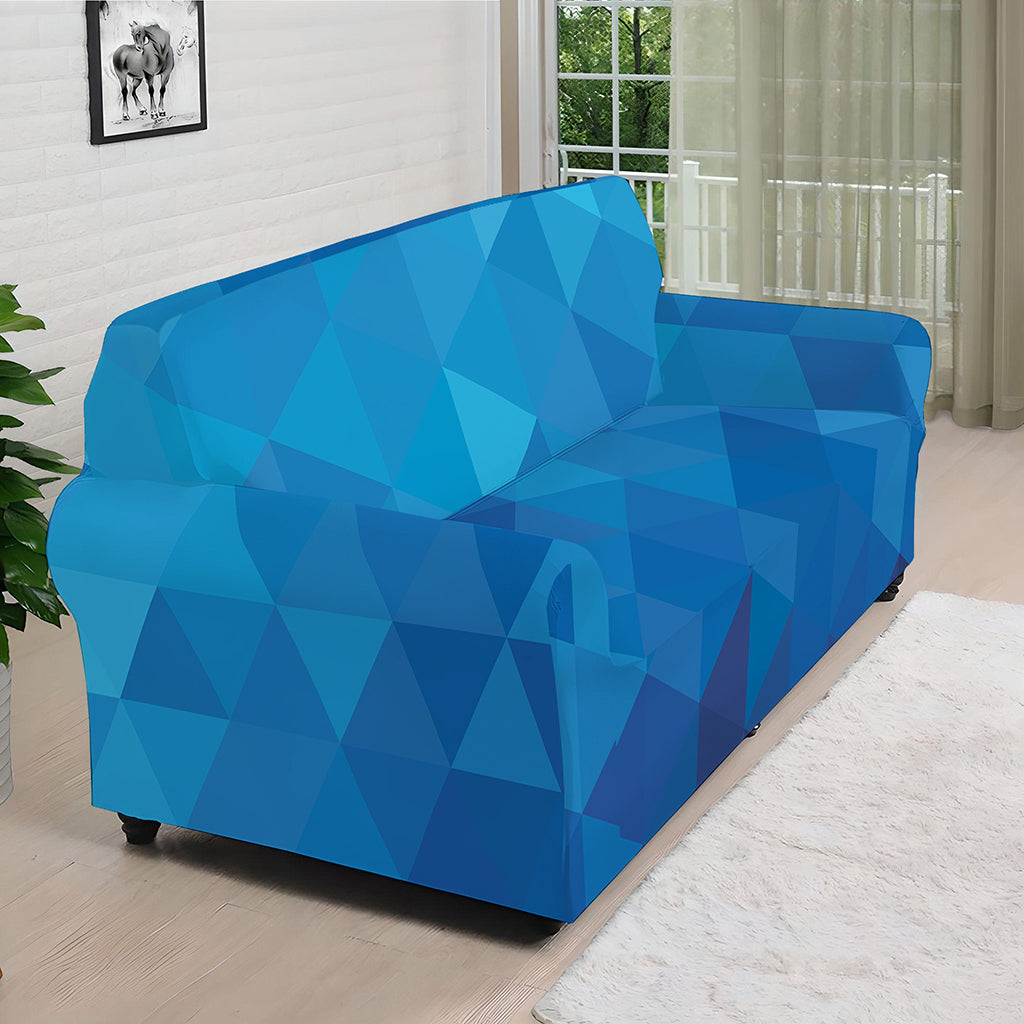Blue Geometric Triangle Pattern Print Sofa Cover
