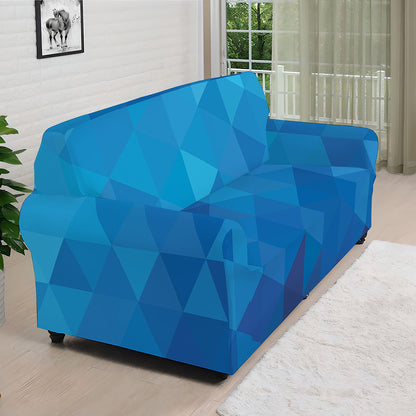 Blue Geometric Triangle Pattern Print Sofa Cover