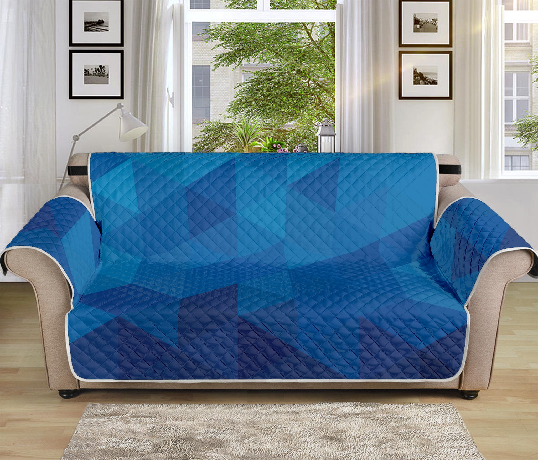 Blue Geometric Triangle Pattern Print Sofa Protector