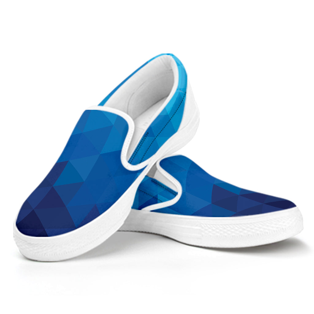 Blue Geometric Triangle Pattern Print White Slip On Shoes
