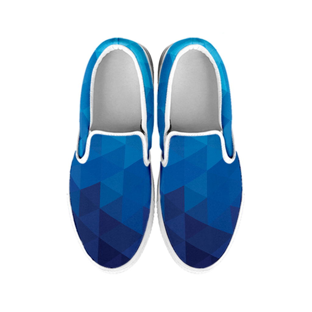 Blue Geometric Triangle Pattern Print White Slip On Shoes