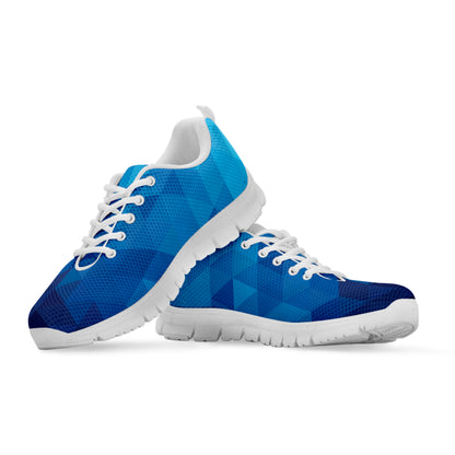 Blue Geometric Triangle Pattern Print White Sneakers