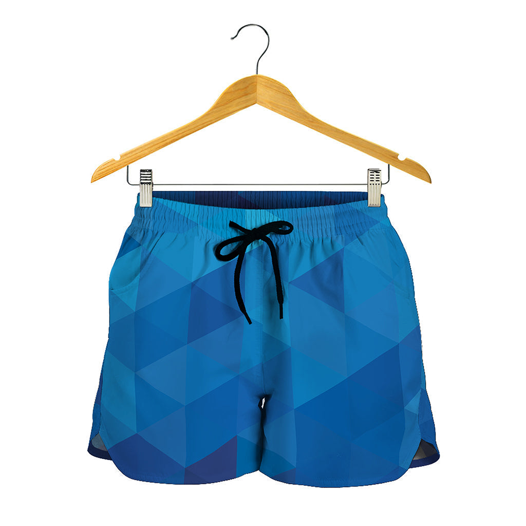 Blue Geometric Triangle Pattern Print Women's Shorts