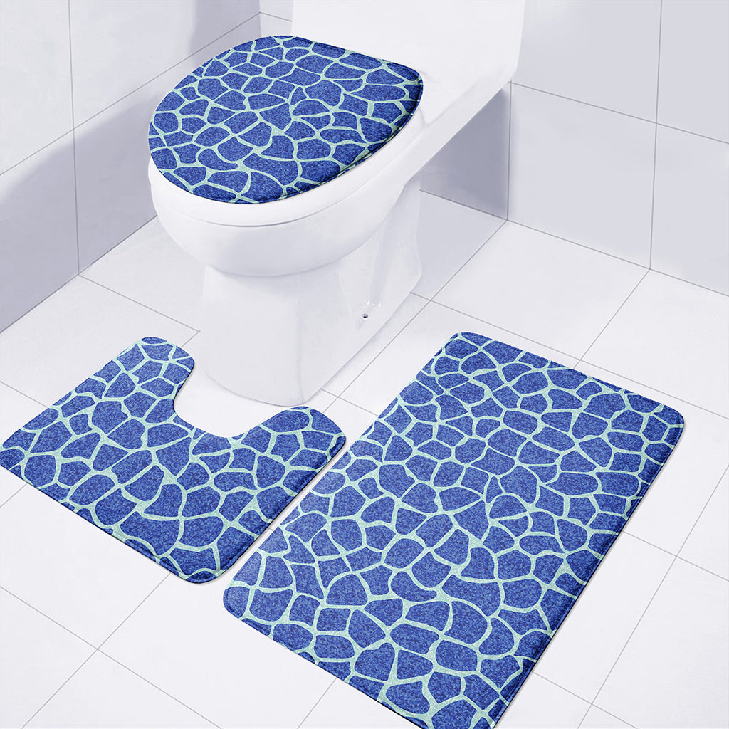 Blue Giraffe Print 3 Piece Bath Mat Set