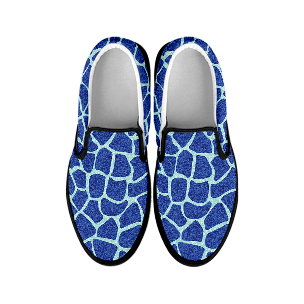 Blue Giraffe Print Black Slip On Shoes