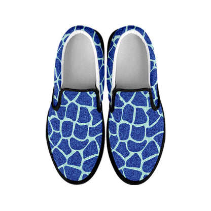 Blue Giraffe Print Black Slip On Shoes