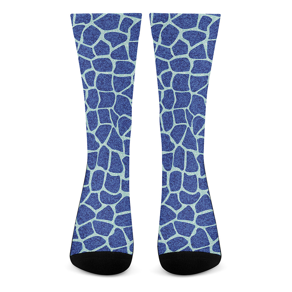 Blue Giraffe Print Crew Socks