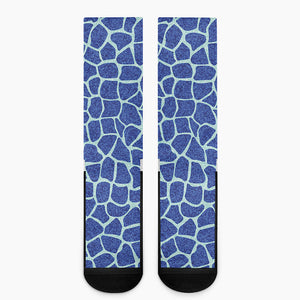 Blue Giraffe Print Crew Socks