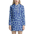 Blue Giraffe Print Pullover Hoodie Dress
